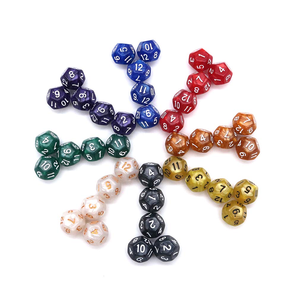 Fasizi 40pcs Count Assorted Pack of 12 Sided Dice - Multi Colored Assortment of D12 Polyhedral Dice (8 Colors ，5pcs for 1 color