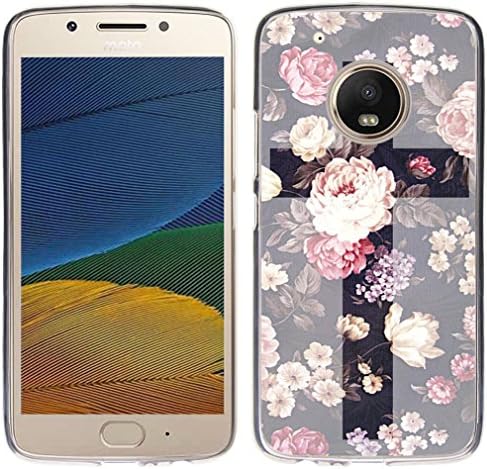 Case for Moto G5 Plus Cross Design - CCLOT TPU Flexible Protective Cover Compatible for Motorola 5th Generation for Moto G5 Plus TPU Rubber Floral Black Cute for Girls (Silicone Bumper Skin)