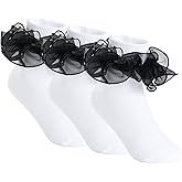Yepami 3 Pairs Girls Ruffle Socks Big Double Lace Frilly Trim Dress Socks