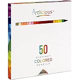 Artlicious - 50 Premium Distinct Colored Pencils for Adult Coloring Books - Bonus Sharpener - Color Names on Pencils