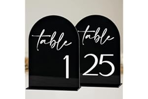 HOODO Black Arch Acrylic Table Numbers 1-25, 5x7" with Stands, Minimalist Style, Black with White Font, Wedding Table Numbers