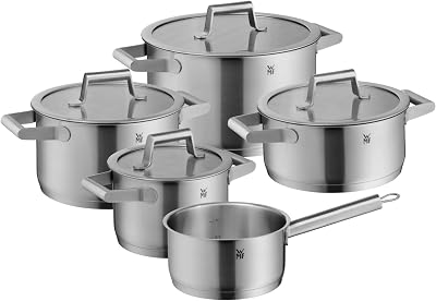 Comfort Line Set de 5 casseroles à induction, avec couvercle en verre, acier inoxydable Cromargan mat, écailles, induction empilables, non revêtu.