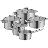 WMF Comfort Line Advantage Saucepan Set - 5-Piece Induction Cooking Pot With Glass Lid, Cromargan Matte Stainless Steel, Scale, Stackable, Uncoated