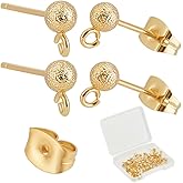 Beebeecraft 1 Box 30Pcs Ball Post Earring Studs with Loop Real 18K Gold Plated Round Ball Earring Posts with 30Pcs Butterfly Earring Backs for Jewelry Making Findings DIY Dangle Earring 16.5x4mm