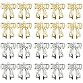 Hobbspring 20Pcs 2 Colors Large Bowknot Pendants 25x22mm Alloy Bow Charms Gold Silver Bowknot Pendants Bow Dangle Earring Charms with Loop for DIY Necklace Bracelet Jewelry Making