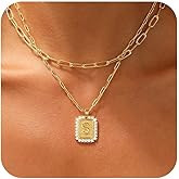 Hothrty Gold Initial Necklaces for Women, 14K Gold Plated Dainty Personalized Cute Layered Necklace for women Paperclip Link Chain Tiny Letter Name Choker Necklaces Jewelry Gifts