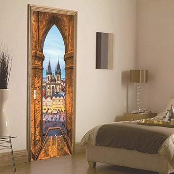 Bdhnmx 3d Tur Wandbilder Peel Und Stick Europaischen Gebaude Schloss Wohnzimmer Kinderzimmer Geschenk Selbstklebende Tapete Removable Poster 77x200cm Amazon De Baumarkt