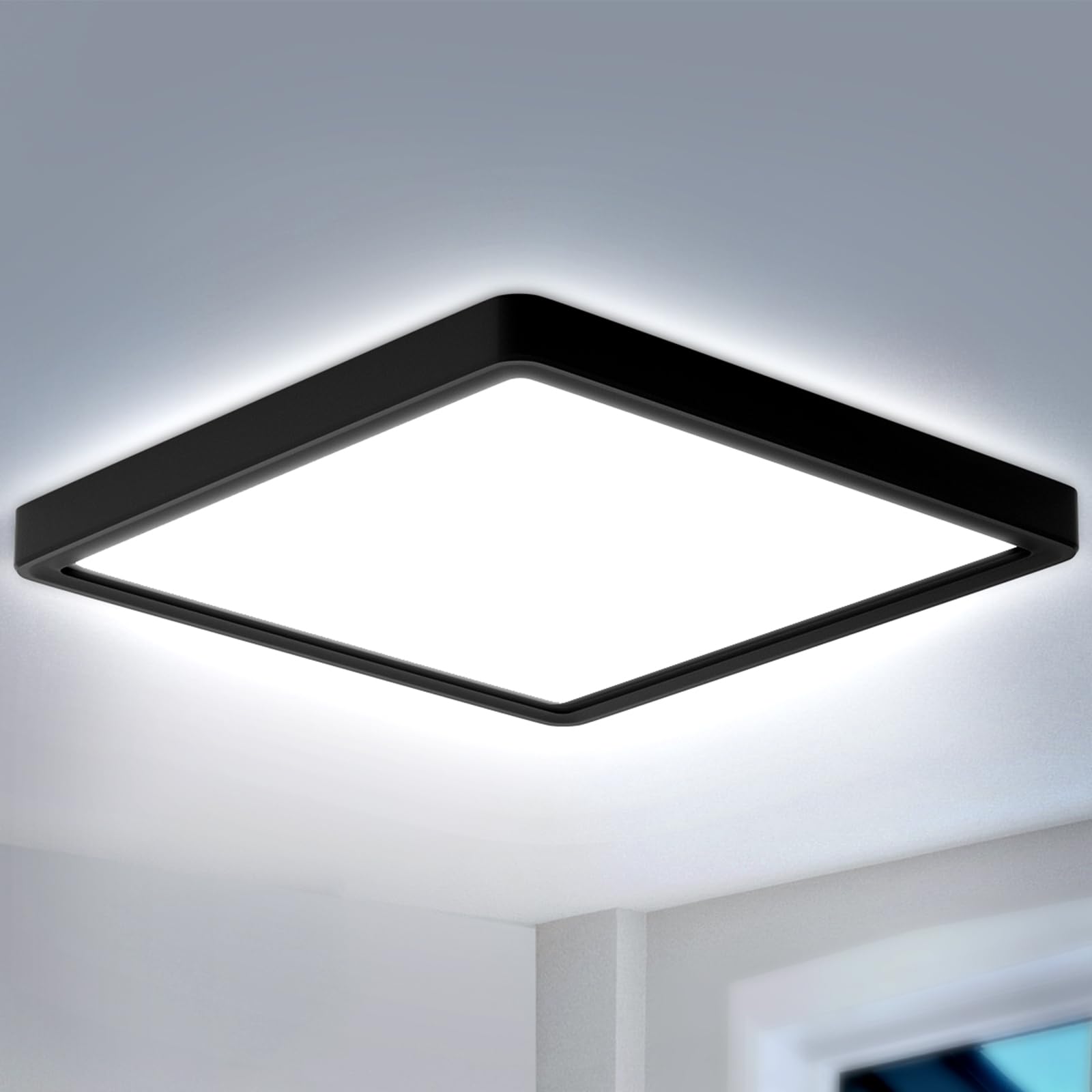 DoRight LED Ceiling Light 36W, 330W Equivalent, 3300LM, Black Square Ultra Thin 2.5cm, for Bedroom, Kitchen, Hallway, Office