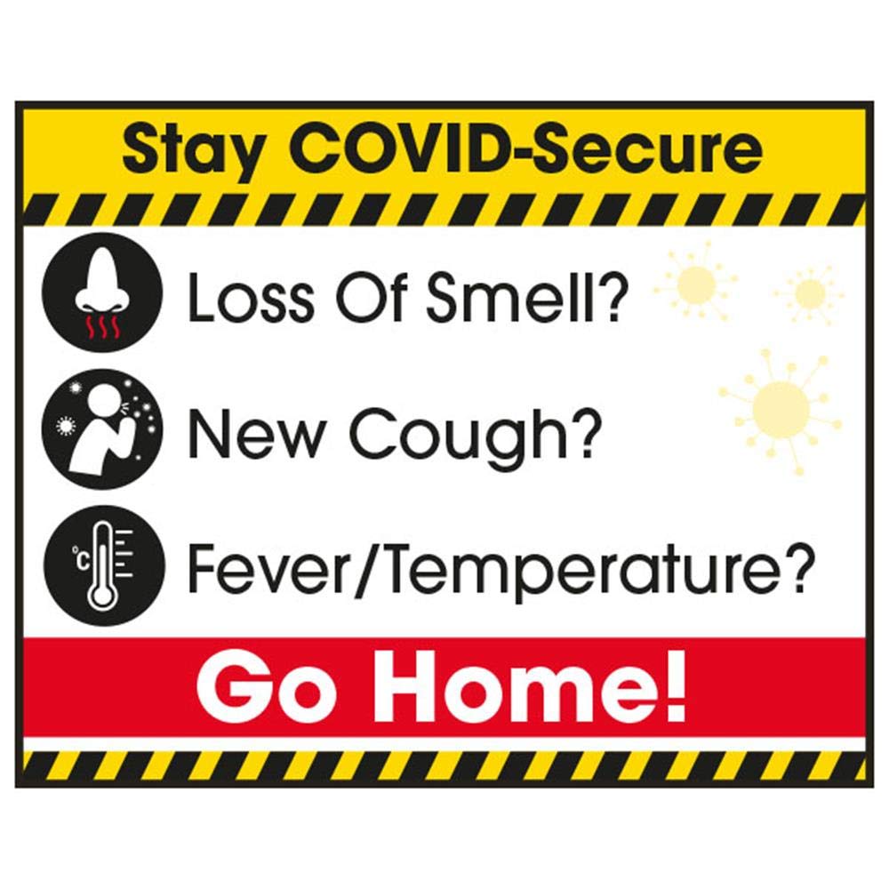 V Safety COVID-Secure Sticker - Sore Throat/Go Home - 100 mm x 80 mm - Self Adhesive Vinyl Safety Sign