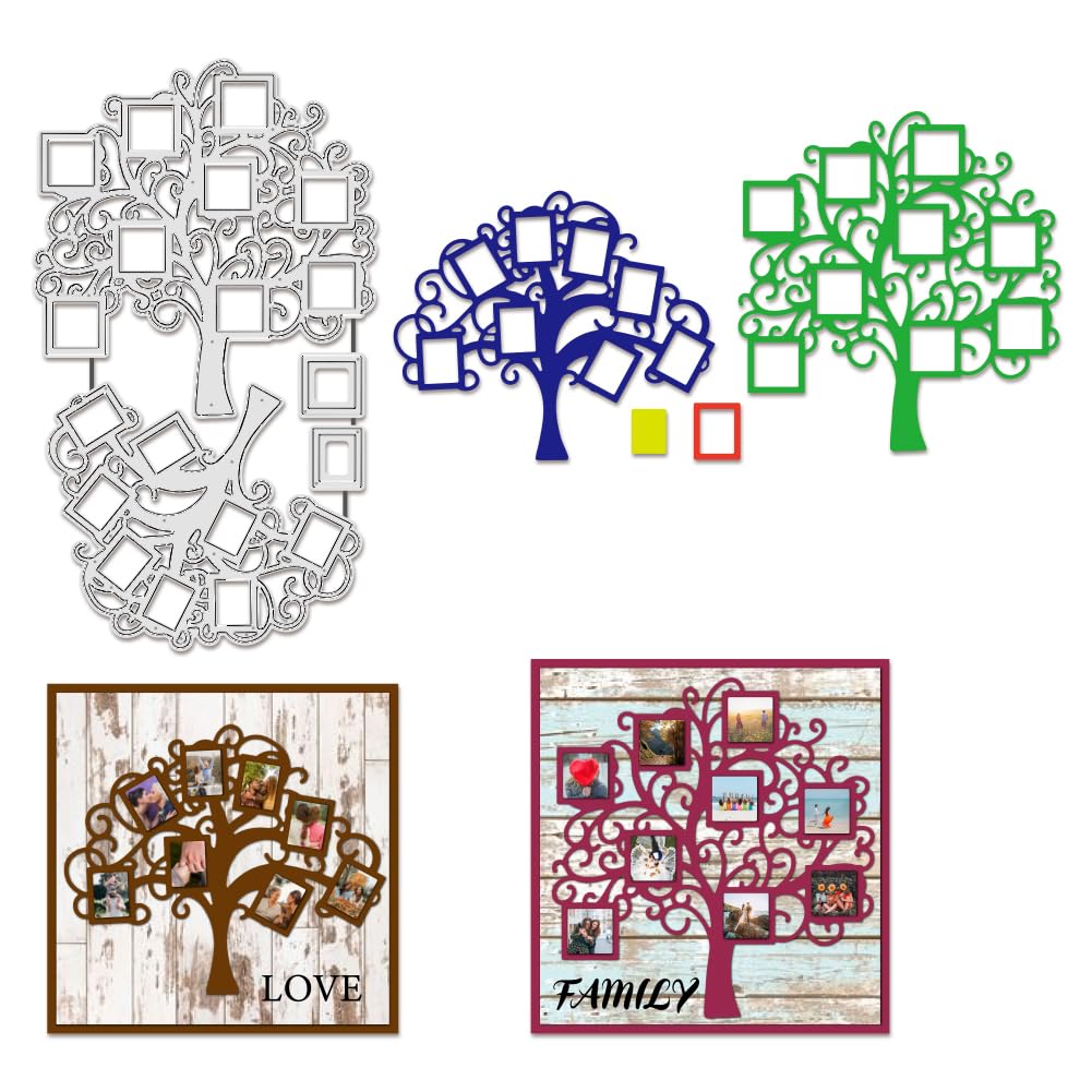 BENECREAT 2Pcs Photo Tree Cutting Dies, Family Tree Frame Stencils Decorative Embossing Stencils for Scrapbooking, Photo Album, Greeting Card Making， 18.8x10.8cm