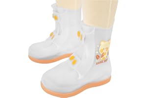 Linkidea Kids Waterproof Rain Boot Covers, Cute Bear Design, Anti-Slip Shoe Covers (Orange)