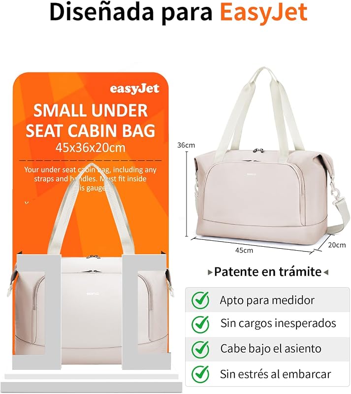Bolsa de Viaje Plegable, Equipaje de Mano Ligera y Resistente al Agua para el Fin de Semana, Bolsa Viaje con Reciclada Bolsillo Húmedo Extraíble para Mujer y Hombre, 30L-Beige
