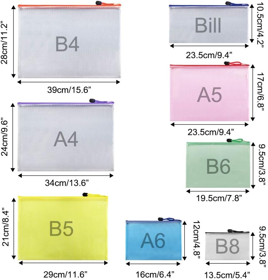 16pcs Mesh Clear Zipper Pouch, Zipper File Bags, Document Pouch Multipurpose Travel Bags for Office Supplies and Travel Organization : Office Products