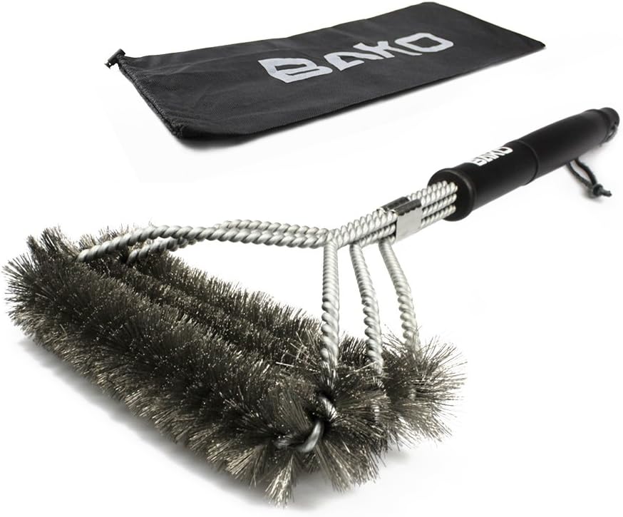BBQ Grills brush With Fabric Carrying Bag by BAKO - Innovative 18" Barbecue Grill Scrubber - Thick Stainless-Steel Grill Cleaner