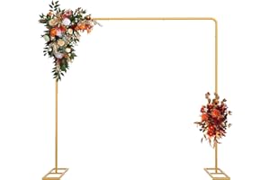 pisyae Wedding Square Backdrop Stand,Wedding Arches for Ceremony Square Metal Balloon Arch Stand Garden Arbor Frame for Wedding Birthday Party Baby Background Decoration,6.6FTx6.6FT Gold