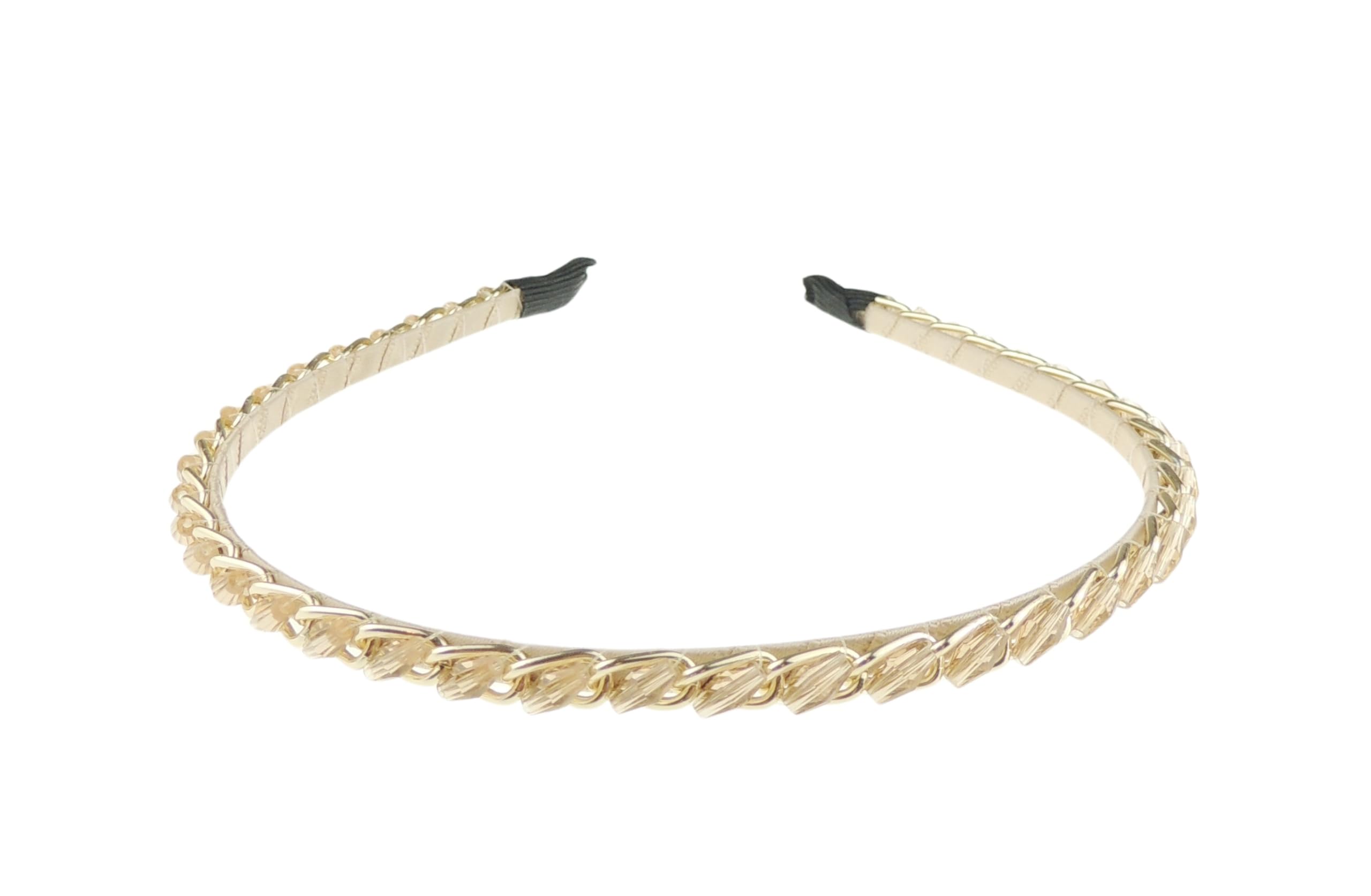 Womens Girls Sparkly Crystal Rhinestone Beaded Sparkly Narrow 1cm Wedding Formal Occasion Bridesmaid Christmas Birthday Pageant Evening Bridal Party Formal Alice Band Hairband Headband (Gold)