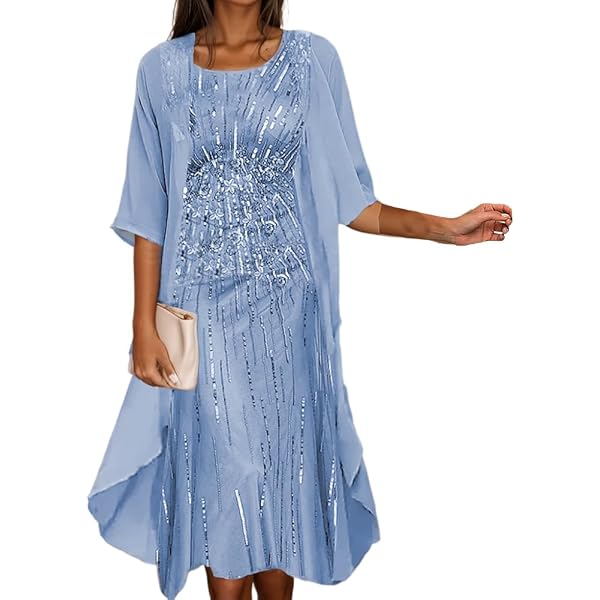 Amazon.com: Womens Floral Embroidery Midi Dresses with Cardigan 2 Piece Set  Sleeveless Summer Cocktail Wedding Guest Chiffon Dress Gray : Sports &  Outdoors