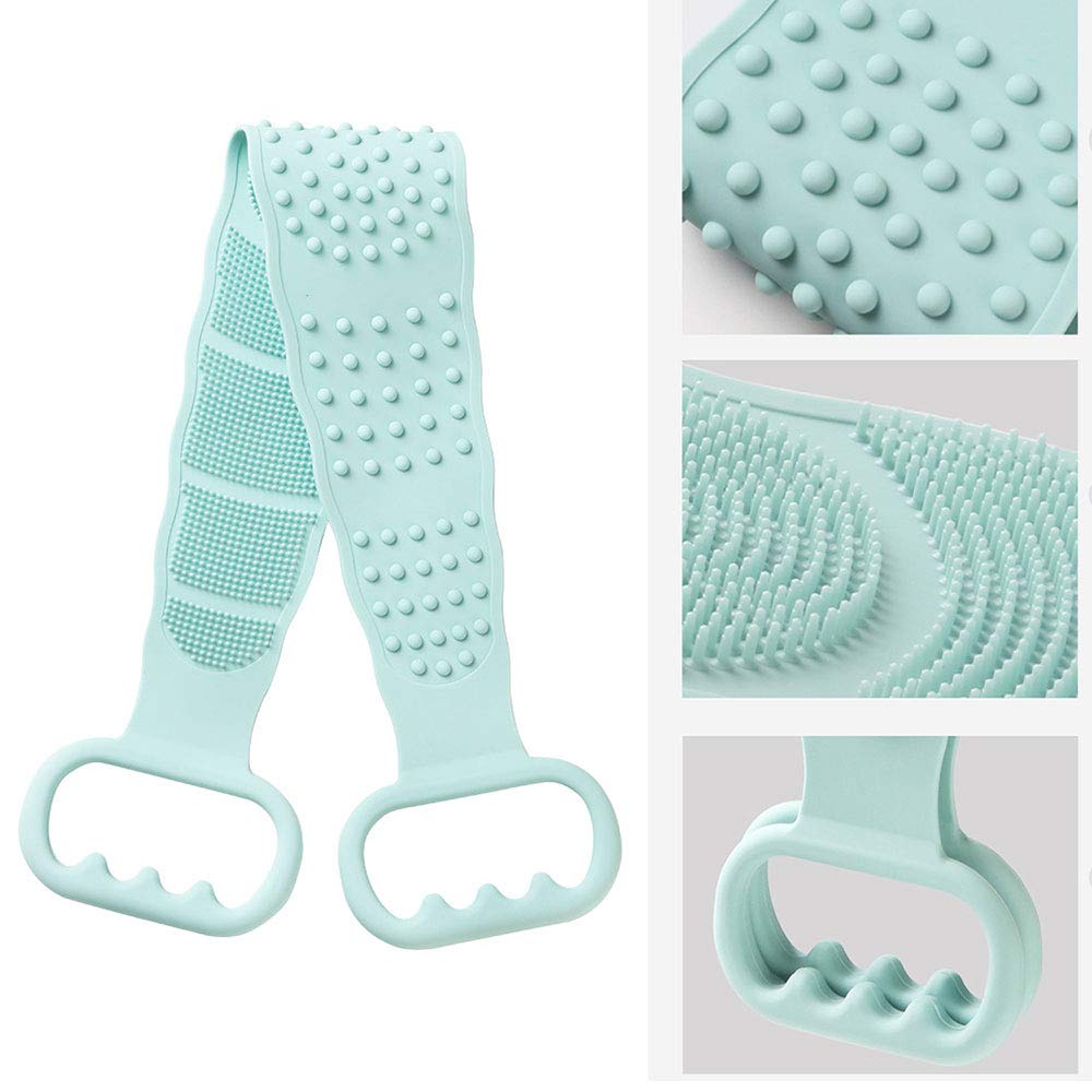 Silicone Back scrubber, Multifunctional Dual Sided Back Scrubber SiliconeDead Skin Removal, Exfoliating Bath Brush Soft, Silicone Massage Bathroom, Long Strap Back Scrubber Body Cleaning Shower(Green) : Beauty