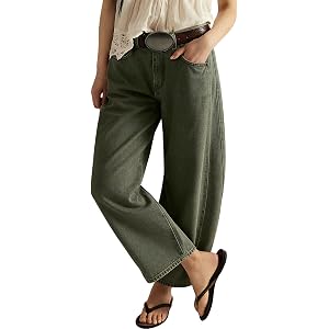 loveimgs Women Casual Wide Leg Mid Rise Jeans Baggy Barrel Jeans Denim Pull On Pants Sweatpants Y2k Boyfriend Boho Ankle Pant