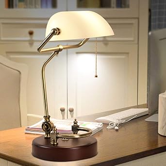 Yingying Lampe De Bureau American Banker Antique Lampe De Banquier Administratif Ombre Verre Bureau Laiton Retro Lampe De Lecture A Led Lampes De Table Color White Amazon Fr Luminaires Et Eclairage