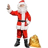 SUNHUKUS Kids Santa Costume,9PCS Santa Claus Costume for Kids, Christmas Boys Santa Costume Children's Santa Suit Outfit