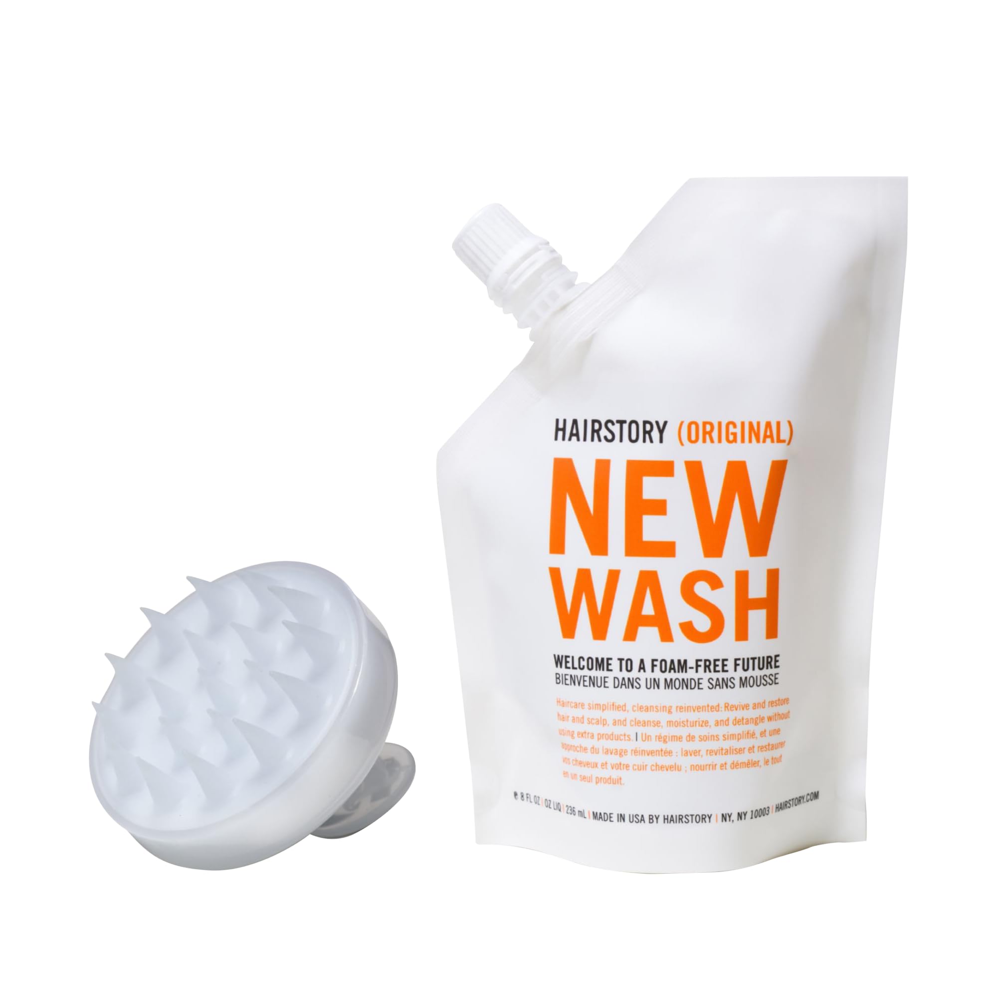 New Wash Original Hair Cleanser, 8oz + Scalp Brush - Natural & Cruelty-Free Hair Care Routine - Removes Oil, Protects Color, Reduces Frizz - Sulfate & Paraben-Free Shampoo & Conditioner Alternative