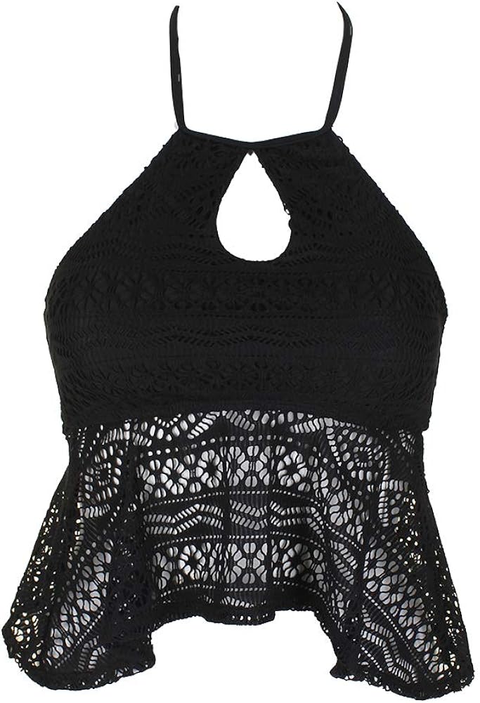 black halter tankini swim top