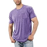 Men's Short Sleeve Soft T-Shirt Casual Solid Color Crew Neck Tee Tops Pocket Shirt