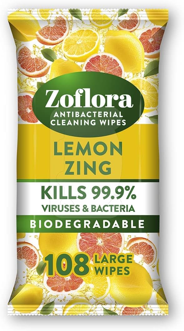 Zoflora Lemon Zing 108 Large Wipes Antibacterial Multi-surface Cleaner