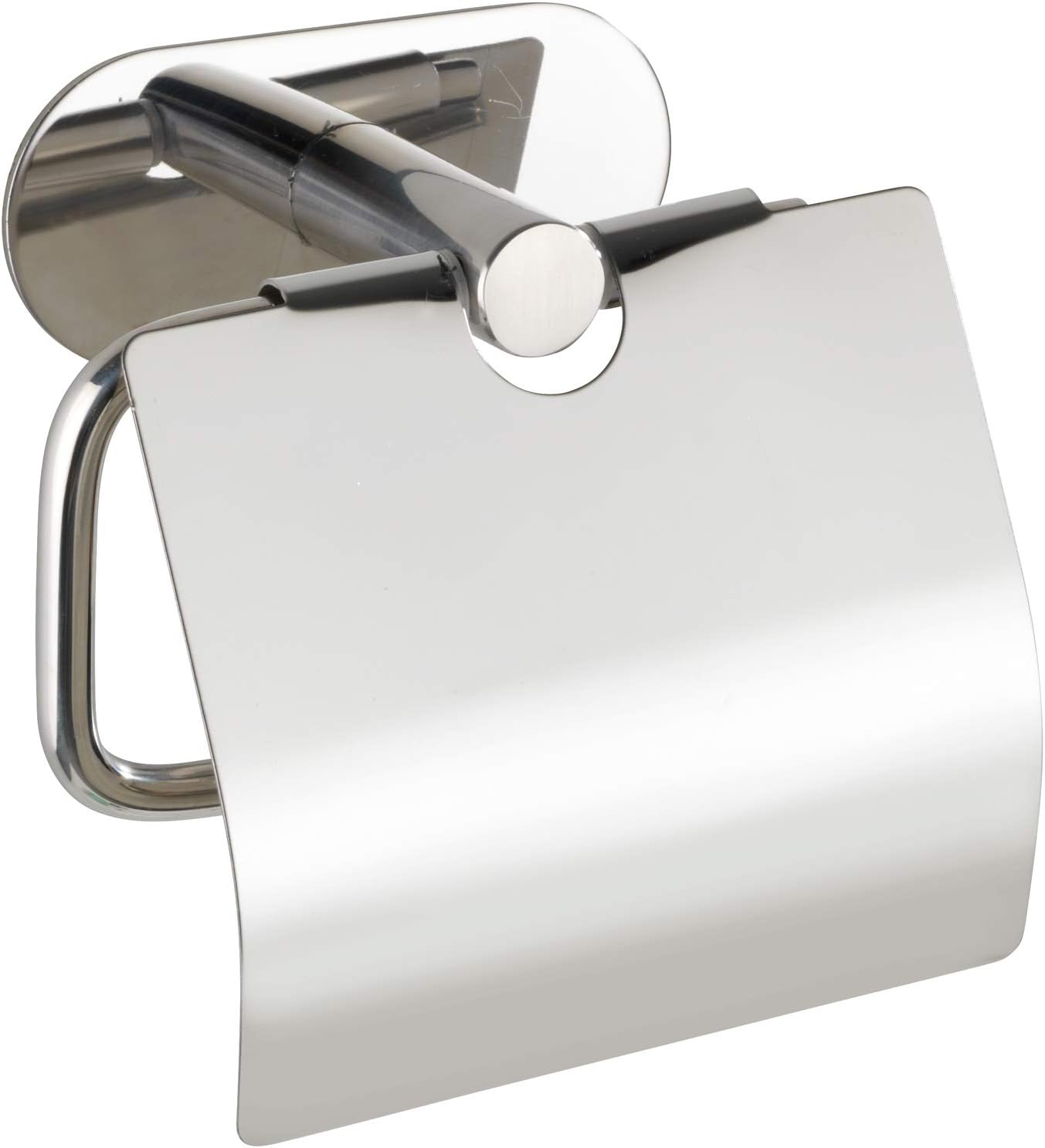 WENKO Turbo-Loc Orea Shine Toilet Roll Holder with Lid, No Drilling Required