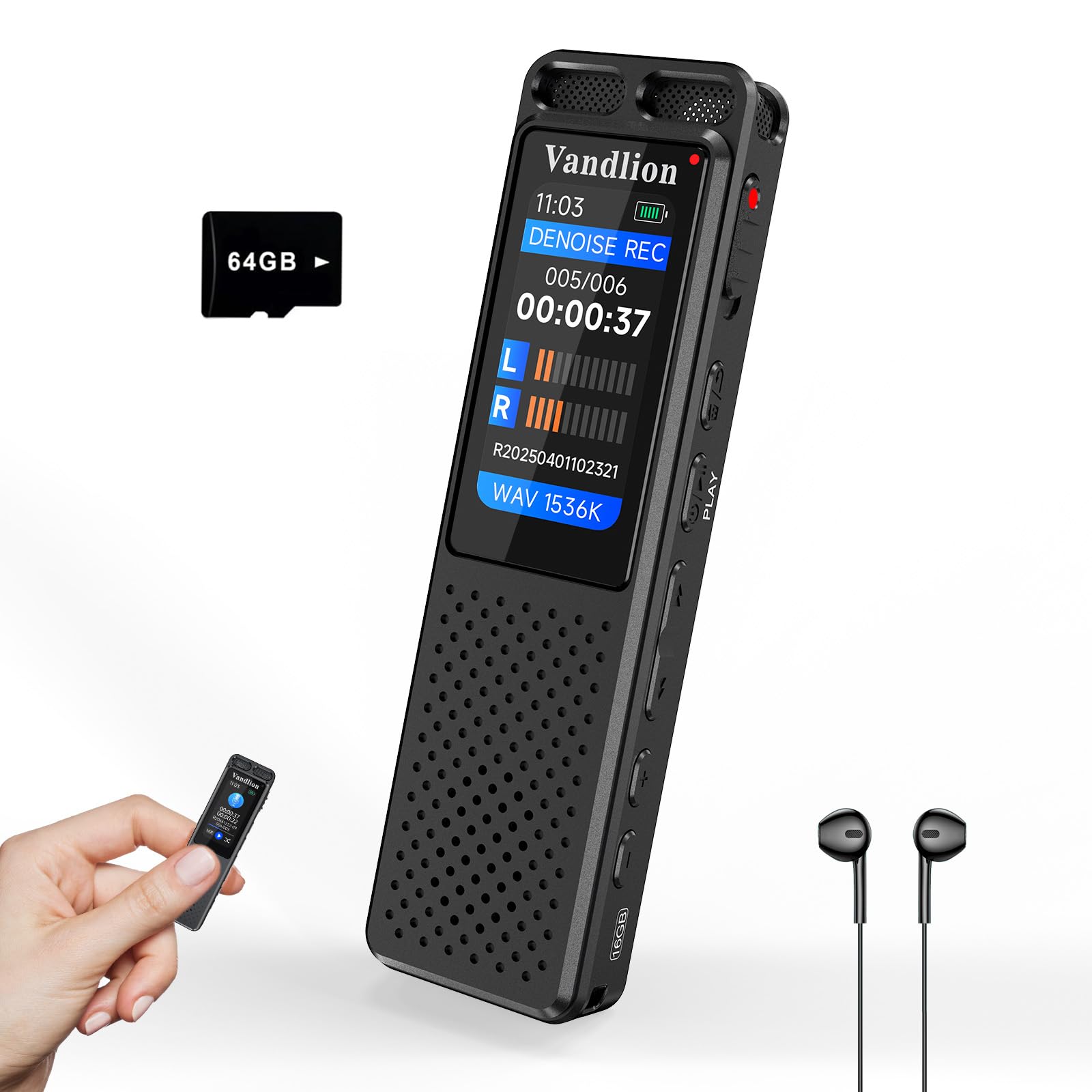 Photo 1 of 80GB Voice Activated Recorder with Playback, Vandlion 1536Kbps HD Digital Recording Device (70Hrs Recording Time) with Noise Reduction, Password for Lectures Meetings Interviews Classes