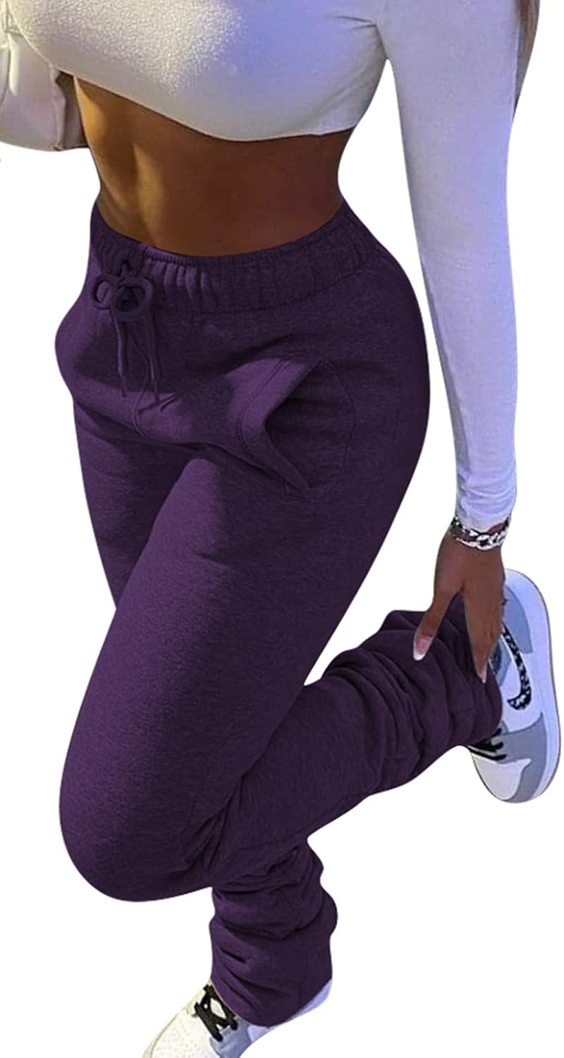 Stacked Pants for Women High Waisted Athletic Sweatpants Ruched Skinny