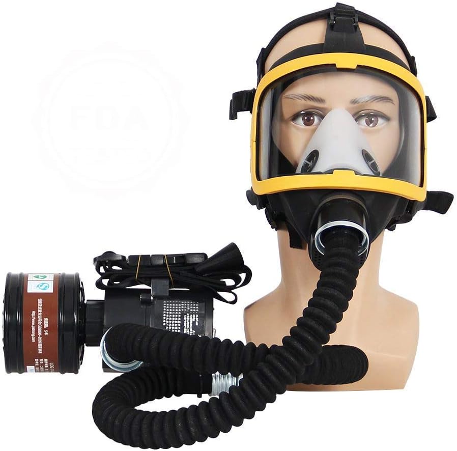 Electric Full Face Respirator,Gas Mask Blower Breathing Tube/Charger/Filter/Security and Protection Widely Used in Organic Gas Paint spary Chemical