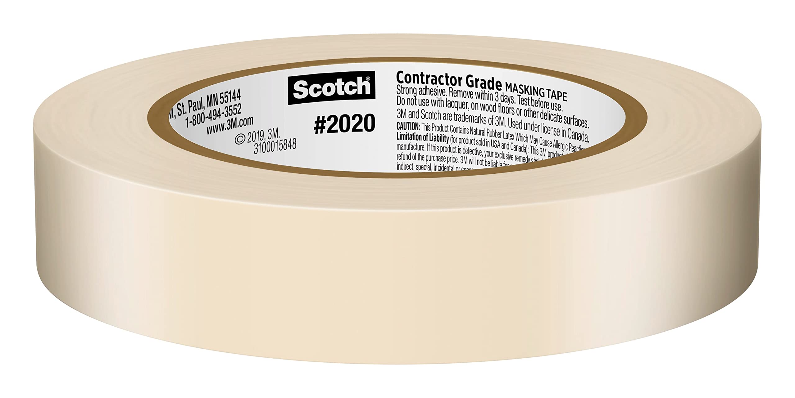 Scotch Contractor Grade Masking Tape, 0.94 inches by 60.1 Yards (540 Yards Total), 2020, 9 Rolls