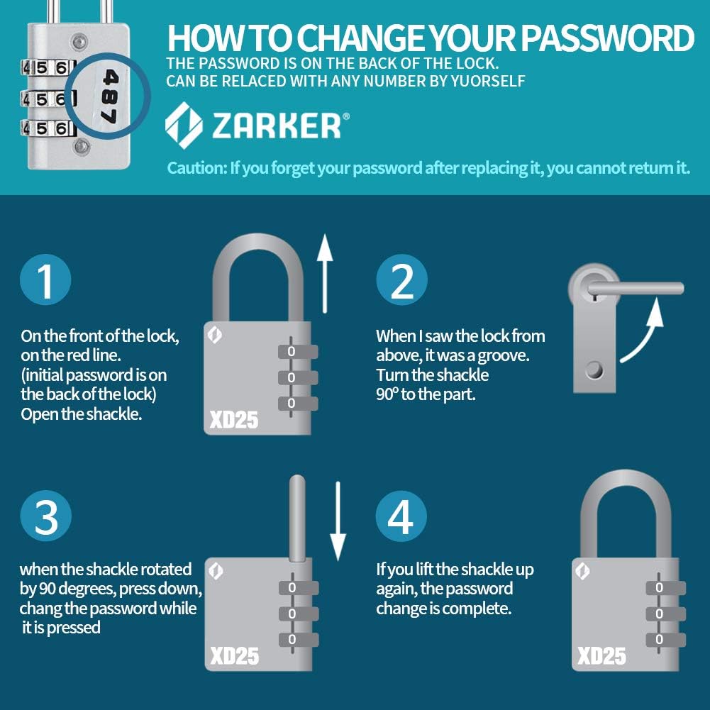 [ZARKER XD25] Padlock- 3 Digit Combination Lock - Small Mini Padlock - Travel Lock, Backpack Lock, Cabinet lockers, Laptop Bag - Easy to Set Your Own Combo - 1 Pack(Emerald) - - 