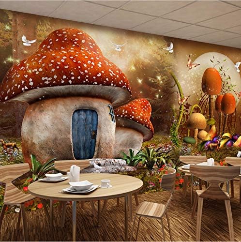 Cartoon Theme Mural Wallpaper for Kids Mushroom House Cartoon Fantasy Wall Mural Children's Room Sofa Backdrop Wall Paper,(W)320x(H)220cm