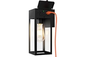 OYKYOHEI Porch Lights Outdoor Wall Sconce, Outdoor Light with GFCI Outlet, Waterproof Exterior Wall Lantern Light Fixtures, Anti-Rust Wall Lamp with Clear Glass for Patio Doorway Garage- Black, 1 Pack