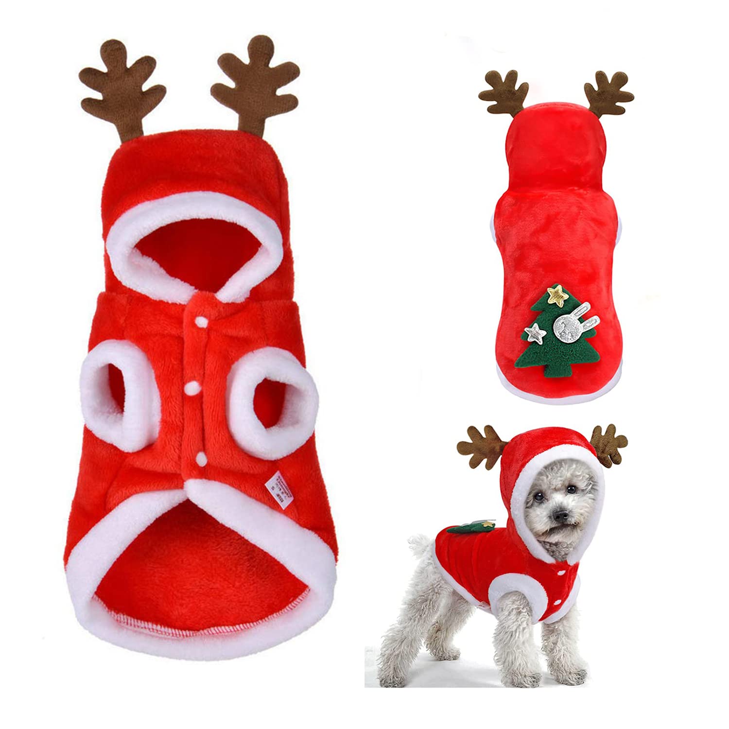 BRONG Pet Christmas Costume Cute Elk Dog Christmas Clothes Hoodie Coat for Cats Puppy Party Suit Comfortable Warm in Winter