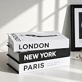 Decorative Books Set of 3, Preppy Faux Books Home Decor | City print: Paris/NY/London Fits mantel,entry,desk No-tool fold&amp;stack Hollow board,10.5&times;6.7&times;1.6in