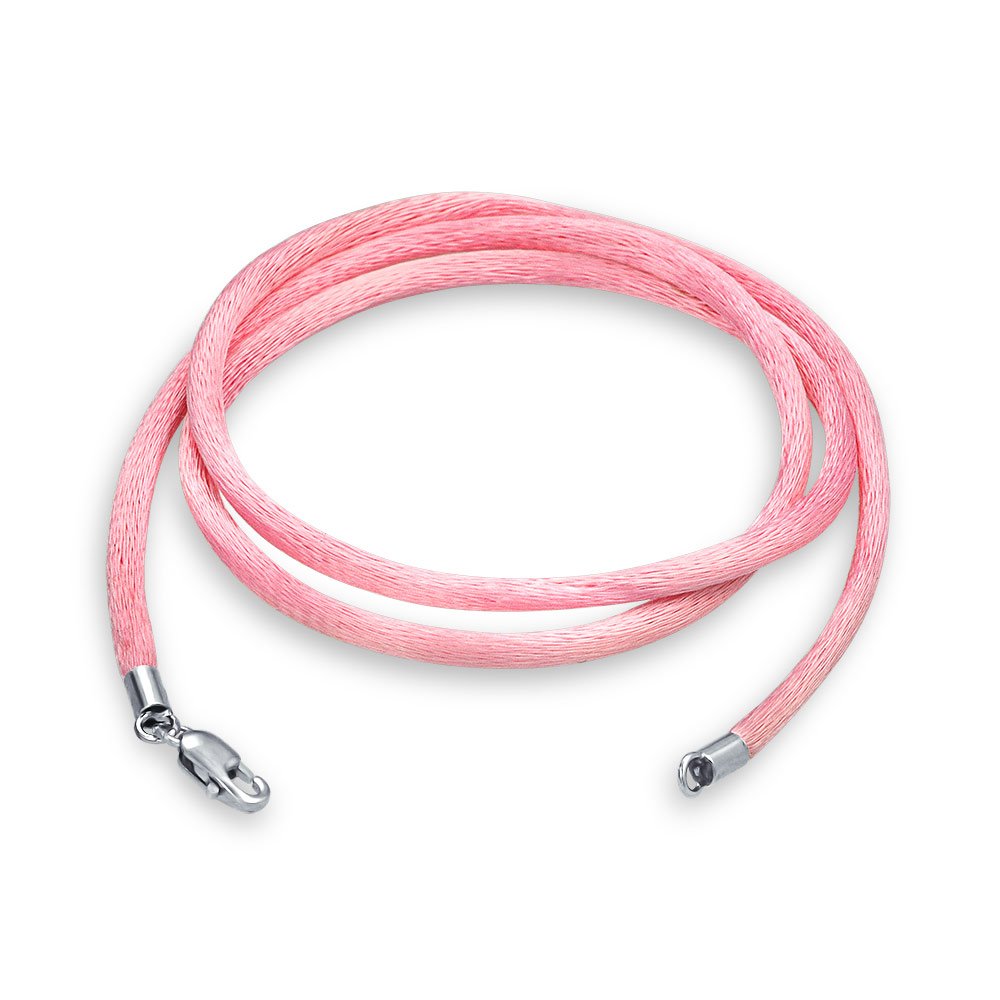 Bling Jewelry Pink Satin Silk Necklace Pendant Cord For Women For Men Teen .925 Sterling Silver Lobster Claw Clasp 16 Inch