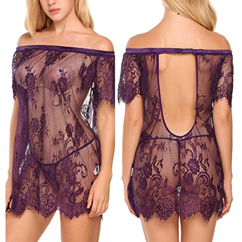 Avidlove Women Lingerie Dress Lace Smock Chemise Nightgown Babydoll Nightwear Mesh Floral Sleepwear