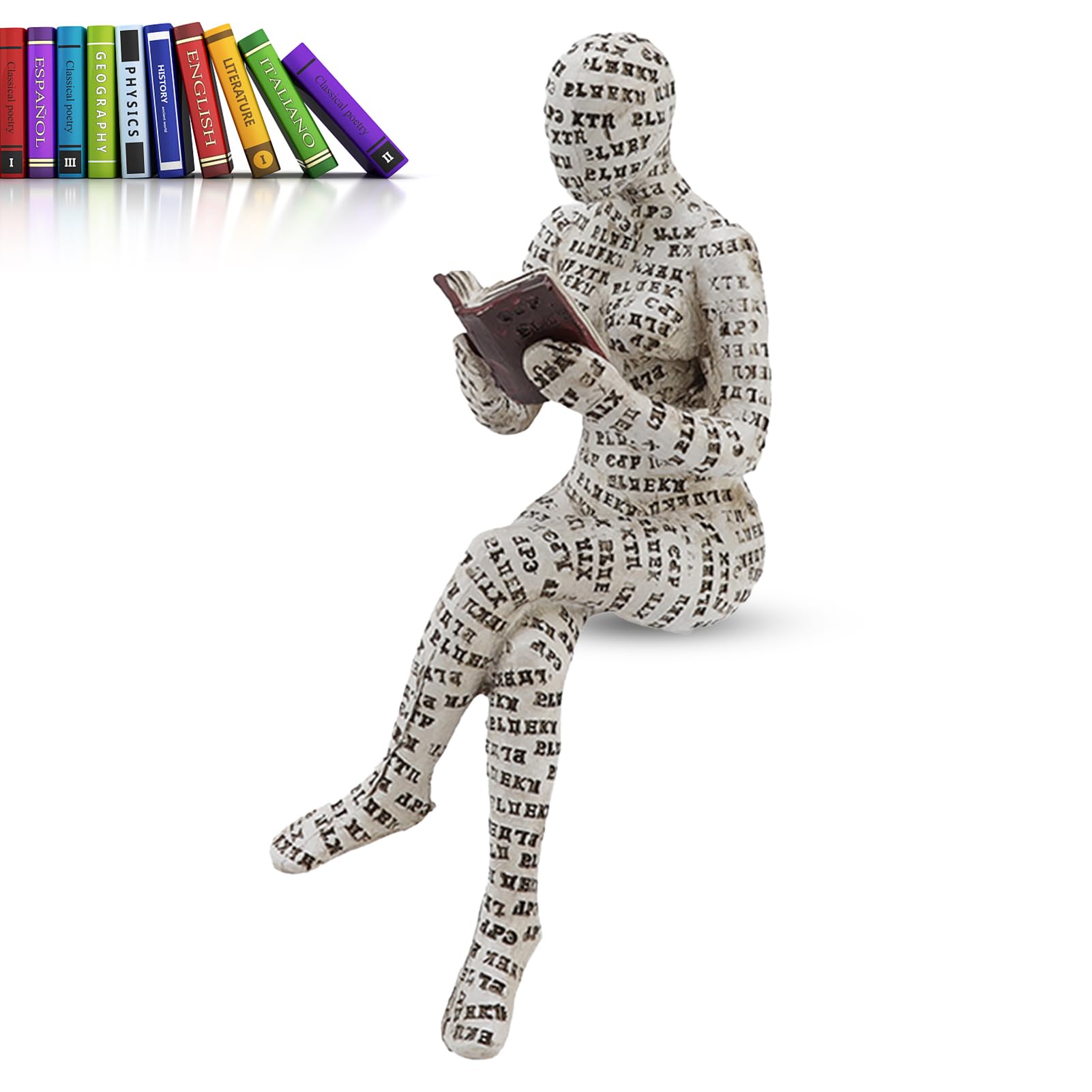 Cyrank Reading Woman Figurine, Resin Abstract Thinker Sculpture, Learning Lady Bookshelf Ornament