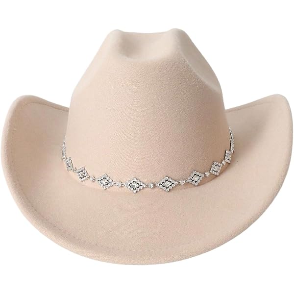 MTKCM White Cowgirl Hats Pinched Wide Brim Cowboy Hat for  display picture 2