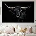 Texas Longhorn Cow Canvas Wall Art - Bull Print Home Decor - Barnhouse Wall Art - Farmhouse and Wild West Small to Extra Large Prints (The Midnight Horns, 16L" x 24W")