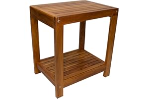 NORDIC STYLE TEAK Wood Shower and Spa Bench with Shelf, Indoor and Outdoor Use (Oiled, 18")