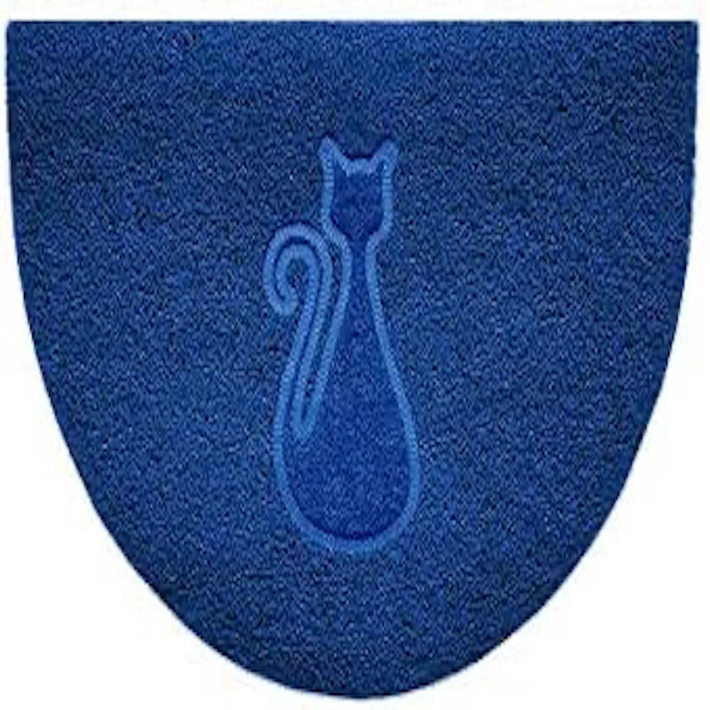 Nicoman Embossed Halfmoon Half Circle Door Mat Dirt-Trapper Jet-Washable Doormat 70x44cm (Blue, CAT Shape) - Use Indoor or Sheltered Outdoor