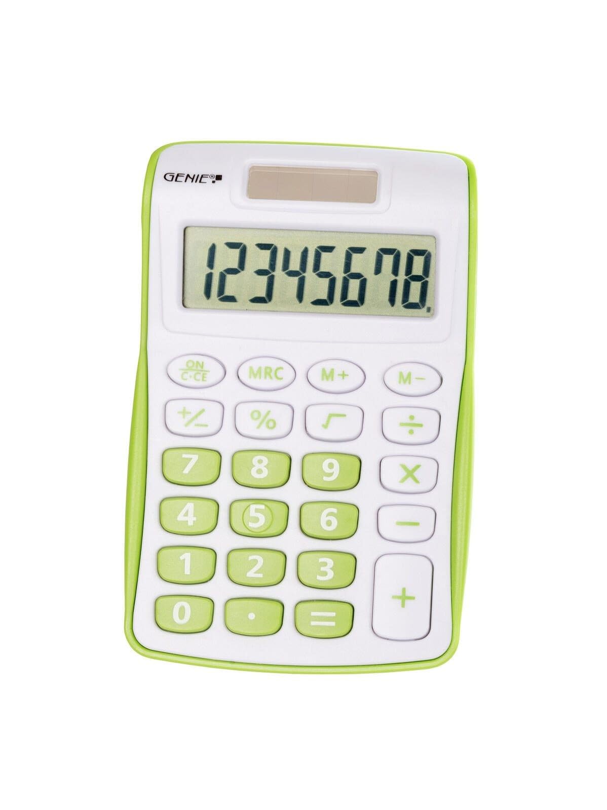 Genie 12496 Compact Pocket Calculator with 8 Digit Display - Green