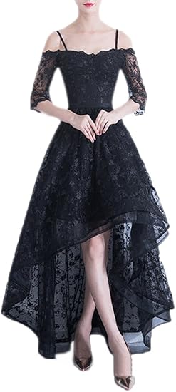 High Low Black Party Dress 2018 Short Front Long Back Long Sleeves Vestidos Women Dresses 