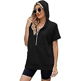 Zoipazy Women Summer Hoodies Shirt Short Sleeve Half Zip Loose Fit Oversized Plus Size Tunic Top Spring Fall