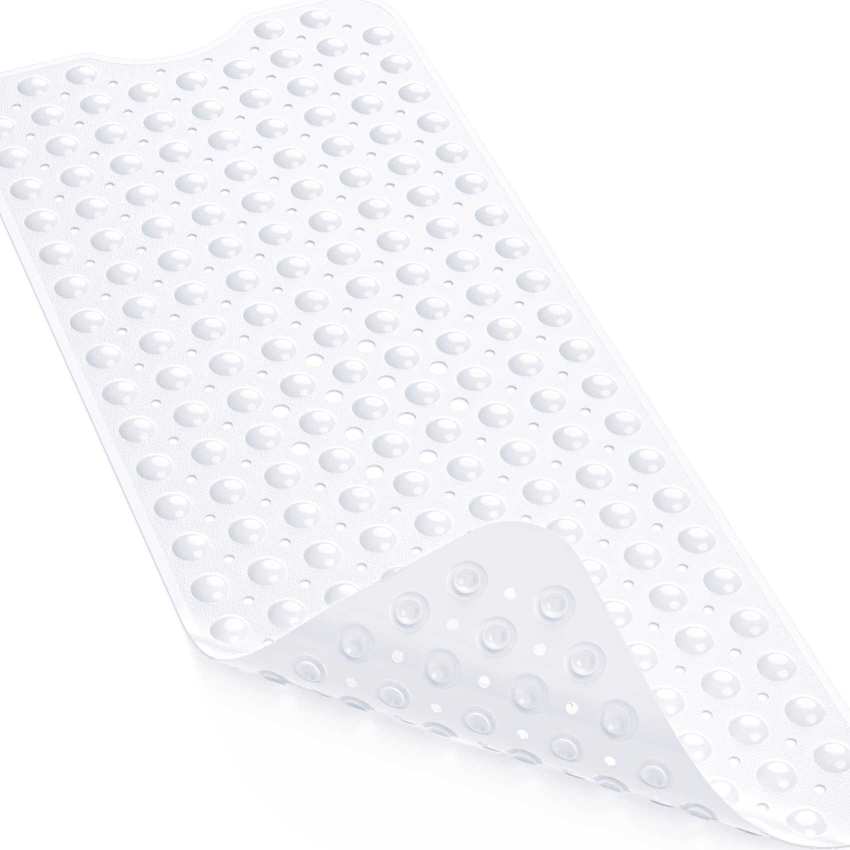 XIYUNTE Bathtub Mat Non Slip - 100x40cm Extra Long Shower Mats Non Slip Anti Mould, Anti Slip Bath Mats with Suction Cups and Drain Holes, Machine Washable, White
